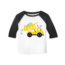 Load image into Gallery viewer, Toddler Boys Easter Bunny Construction Dump Truck Personalized 3/4 Sleeve Raglan Shirt