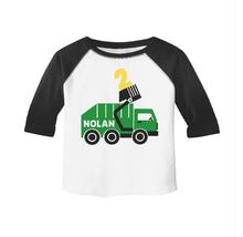 Load image into Gallery viewer, Garbage Truck Trash Birthday Personalized Raglan Shirt