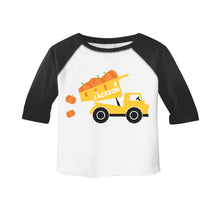 Load image into Gallery viewer, Toddler Boys Fall Pumpkin Patch Personalized Raglan Shirt - Construction Dump Truck Fall Outfit for Boys