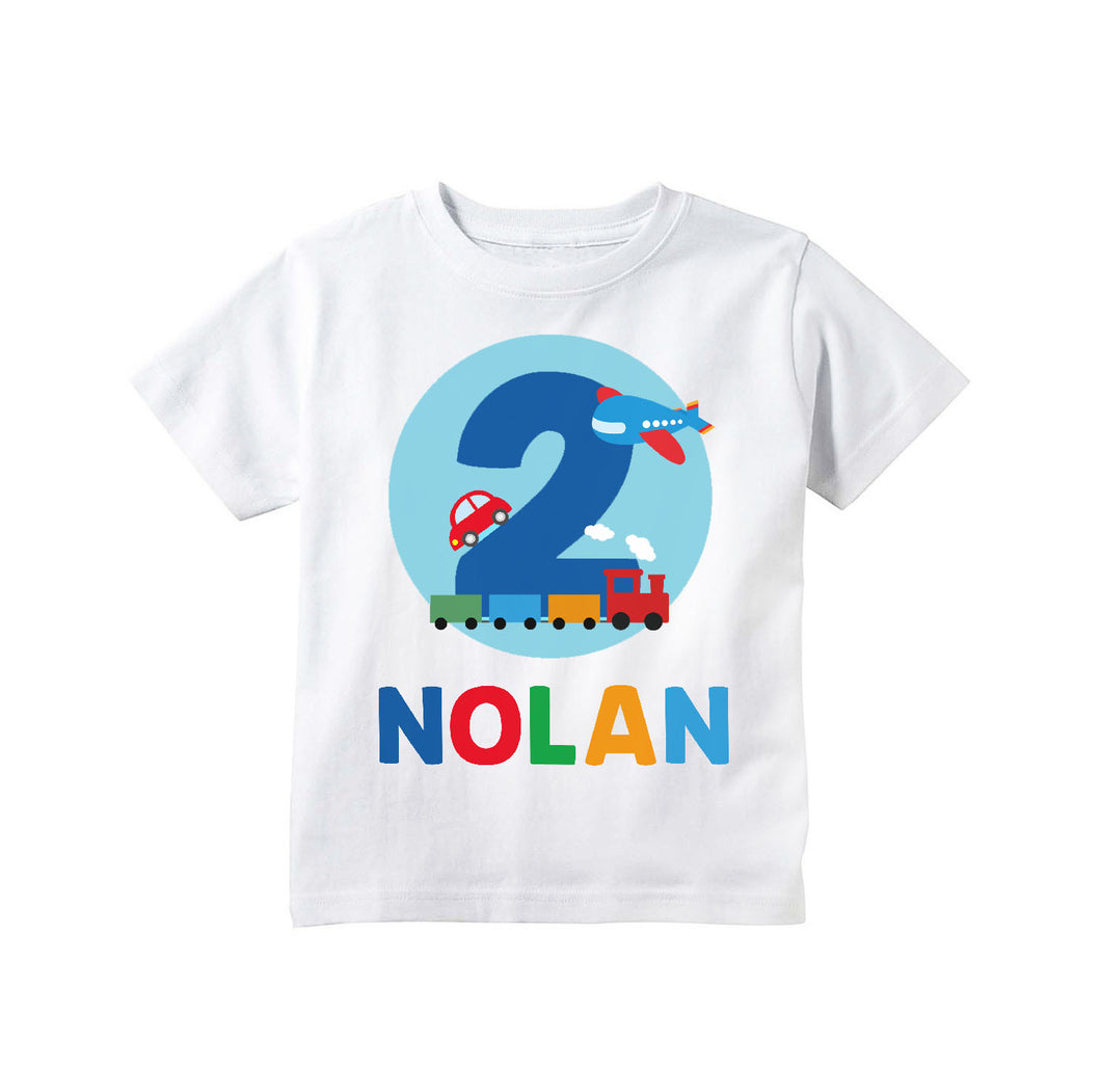 Transportation Birthday Party Shirt Trains Planes Cars Personalized Outfit for Toddler Boys
