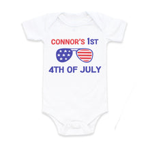 Load image into Gallery viewer, 1st 4th of July Outfit for Baby Boy - American Flag Patriotic Sunglasses Personalized Bodysuit