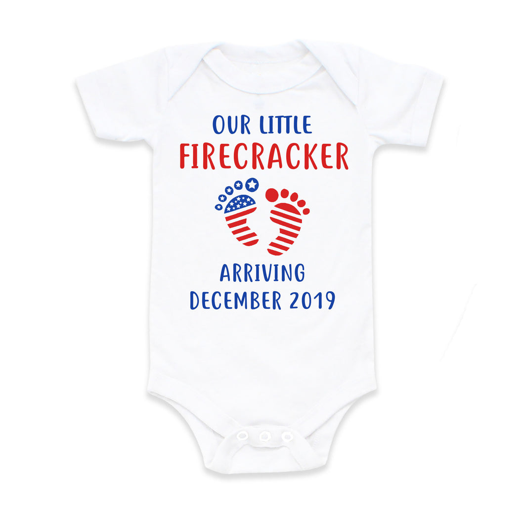 4th of July Pregnancy Announcement Custom Baby Onesie Little Firecracker