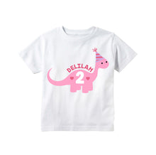 Load image into Gallery viewer, Girls Pink Dinosaur Birthday Personalized T-shirt