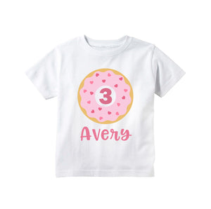 Girls Pink Donut Personalized Birthday Shirt or Bodysuit