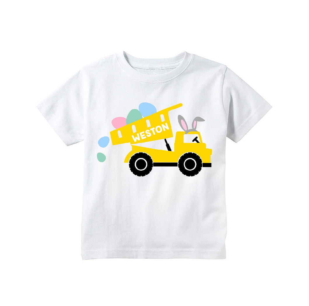 Toddler Boys Easter Bunny Construction Dump Truck Personalized T-shirt