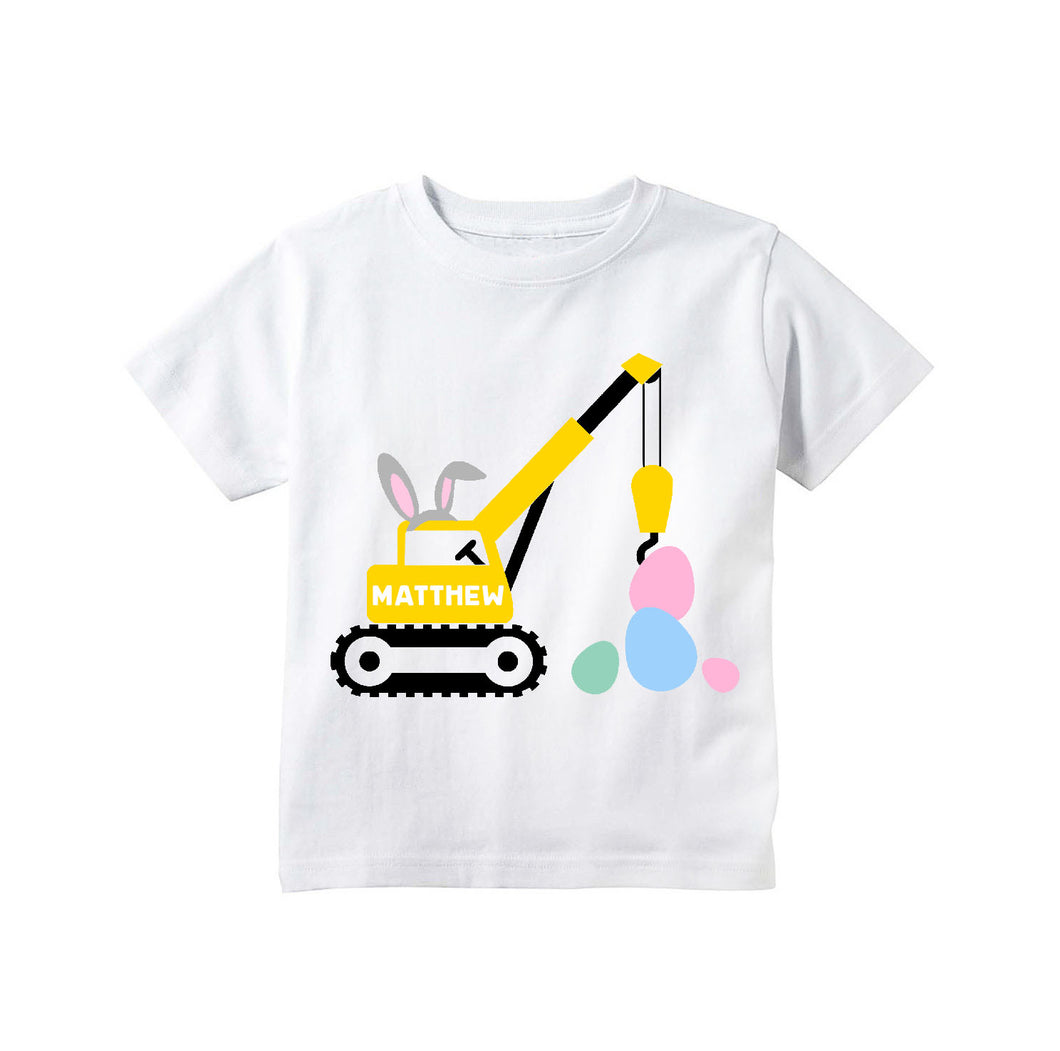 Toddler Boys Easter Bunny Construction Crane Personalized T-shirt
