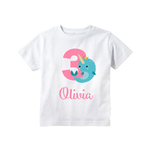 Load image into Gallery viewer, Narwhal Birthday Personalized T-shirt for Toddler Girls