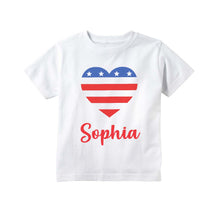 Load image into Gallery viewer, 4th of July American Flag Heart Personalized Shirt for Girls