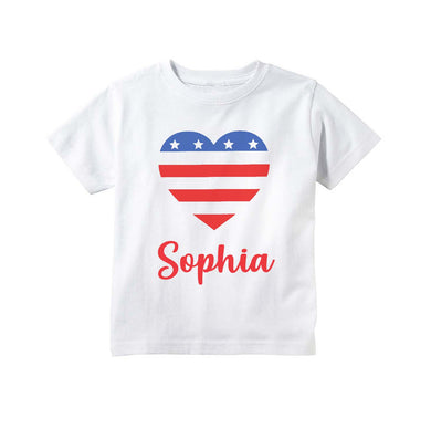 4th of July American Flag Heart Personalized Shirt for Girls