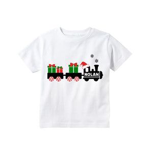 Christmas Shirt for Boys, Toddler and Baby Boys Christmas Holiday Train Personalized T-shirt
