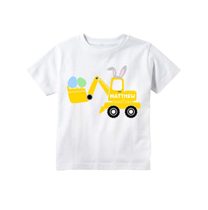 Toddler Boys Easter Bunny Construction Digger Personalized T-shirt
