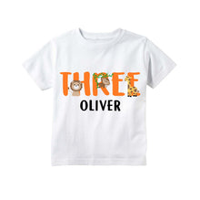 Load image into Gallery viewer, Jungle Safari or Zoo Themed 3rd Birthday Party Personalized Shirt for Boys