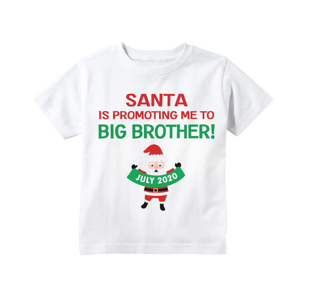 Christmas Big Brother Pregnancy Announcement Shirt for Boys, Santa Promotion Custom Big Brother Announcement Shirt