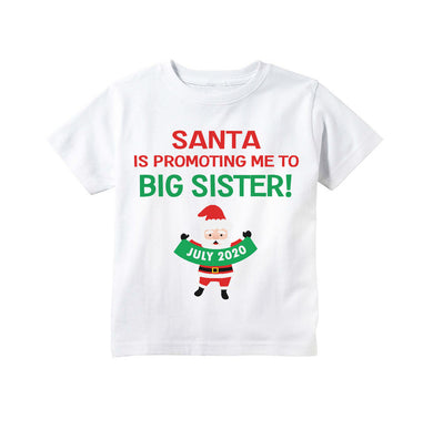Christmas Big Sister Pregnancy Announcement Shirt for Girls, Santa Promotion Custom Big Sister Announcement Shirt