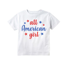 Load image into Gallery viewer, 4th of July All American Girl Patriotic Red White and Blue Shirt
