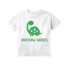 Load image into Gallery viewer, Baby Boy Dinosaur Personalized Shirt, Dinosaur Theme Baby Shower or Toddler Birthday Gift