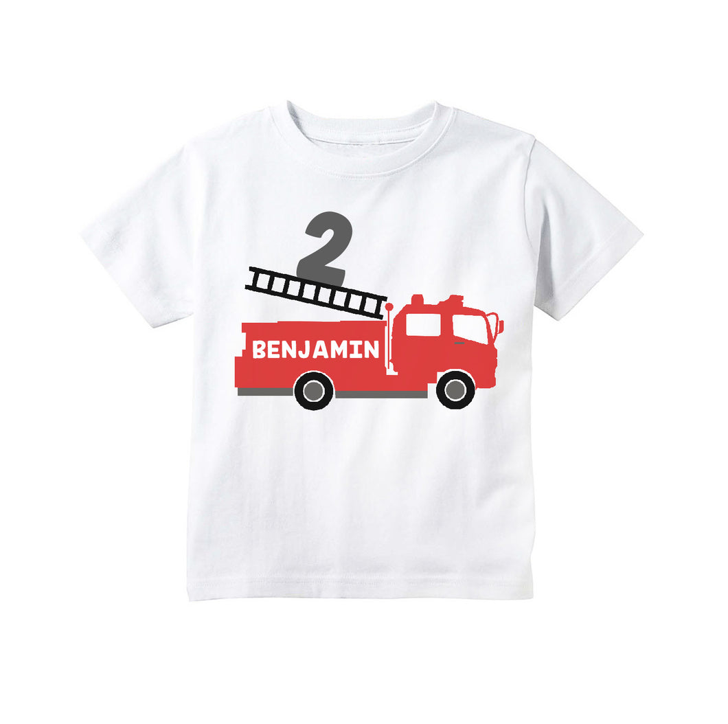 Fire Truck Birthday Party Personalized T Shirt for Toddler Boys, Fire Engine Birthday Shirt
