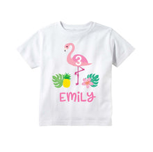 Load image into Gallery viewer, Flamingo Birthday Shirt, Tropical Luau Birthday Party Personalized Shirt for Girls