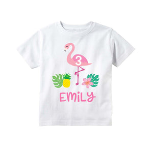 Flamingo Birthday Shirt, Tropical Luau Birthday Party Personalized Shirt for Girls