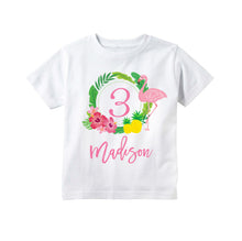 Load image into Gallery viewer, Flamingo Tropical Birthday Personalized T-shirt for Girls - Any Name and Age