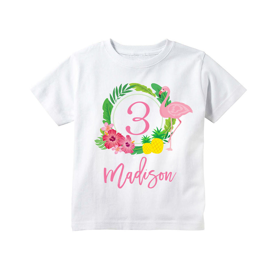 Flamingo Tropical Birthday Personalized T-shirt for Girls - Any Name and Age