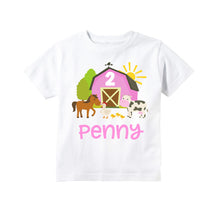 Load image into Gallery viewer, Farm Birthday Shirt Girls, Pink Barnyard Birthday Party Shirt Girl, Personalized Farm Girl Shirt