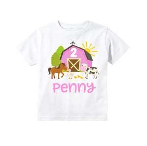Farm Birthday Shirt Girls, Pink Barnyard Birthday Party Shirt Girl, Personalized Farm Girl Shirt