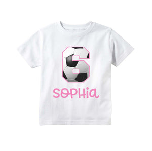 Soccer Birthday Shirt for Girls, Pink Soccer Custom Personalized Birthday Party T Shirt
