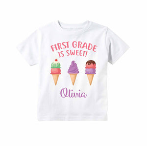 First Grade Shirt for Girls, First Day of 1st Grade Personalized Ice Cream Back to School Outfit for Girls