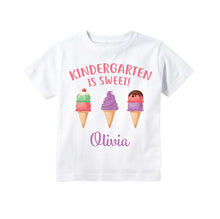 Load image into Gallery viewer, Kindergarten Shirt for Girls, 1st Day of Kindergarten Personalized Ice Cream Back to School Outfit