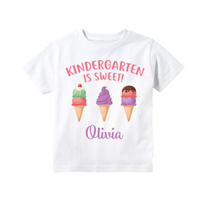 Kindergarten Shirt for Girls, 1st Day of Kindergarten Personalized Ice Cream Back to School Outfit