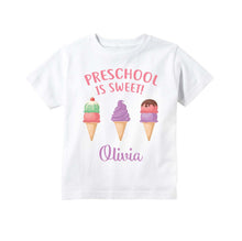Load image into Gallery viewer, Preschool Shirt for Girls, First Day of Preschool of Pre-K Personalized Ice Cream Back to School Outfit for Girls