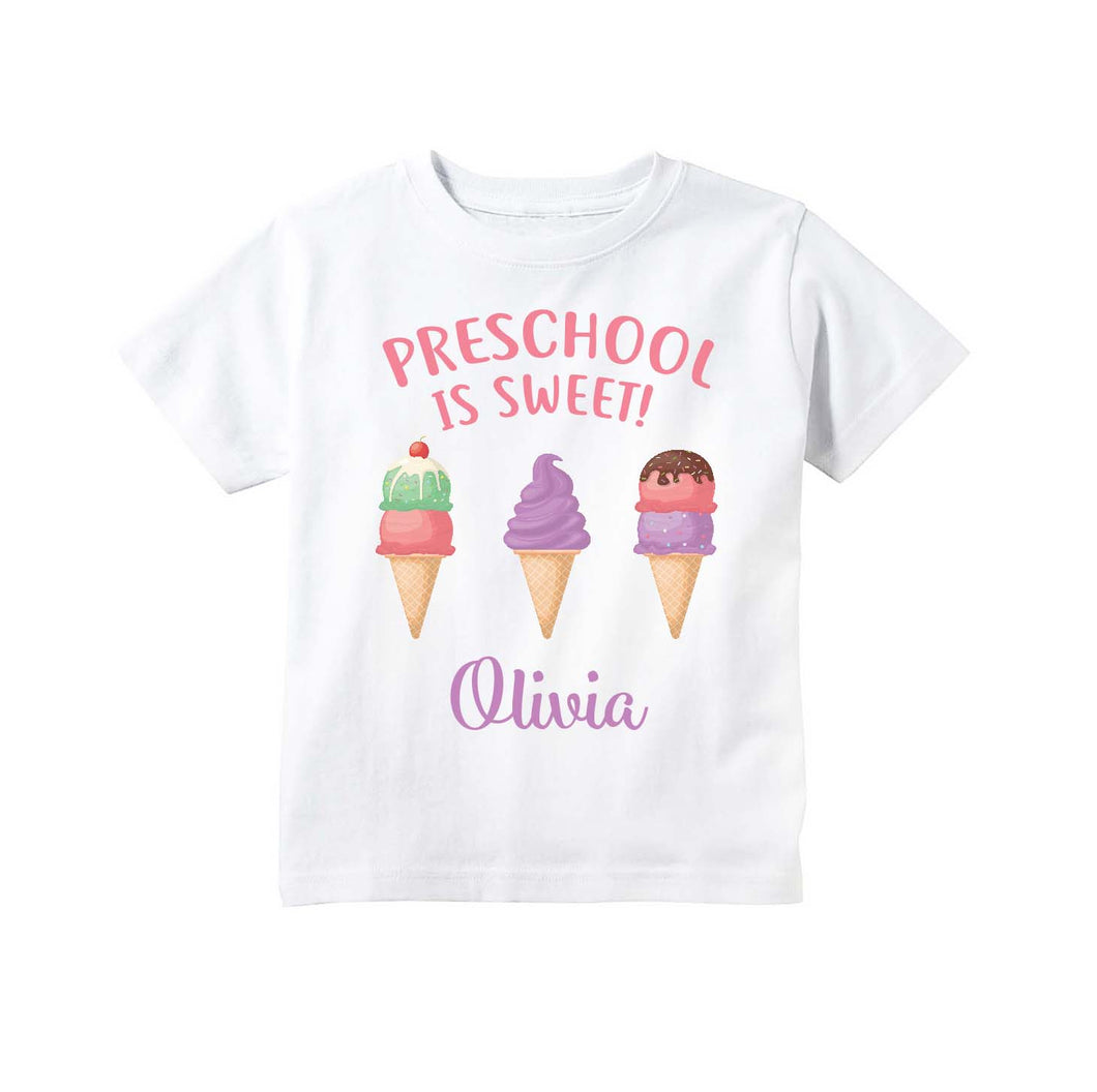 Preschool Shirt for Girls, First Day of Preschool of Pre-K Personalized Ice Cream Back to School Outfit for Girls