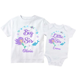 Set of 2 - Big Sister Little Sister Shirts Matching Mermaid Tees