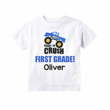 Load image into Gallery viewer, First Grade Shirt for Boys, First Day of 1st Grade Personalized Monster Truck Back to School Outfit