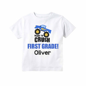 First Grade Shirt for Boys, First Day of 1st Grade Personalized Monster Truck Back to School Outfit
