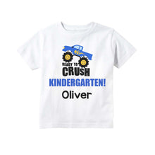 Load image into Gallery viewer, Kindergarten Shirt for Boys, First Day of Kindergarten Personalized Monster Truck Back to School Outfit for Boys