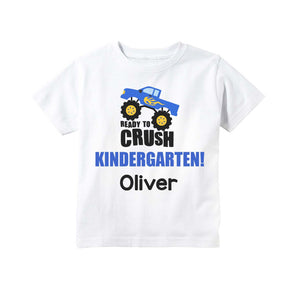 Kindergarten Shirt for Boys, First Day of Kindergarten Personalized Monster Truck Back to School Outfit for Boys