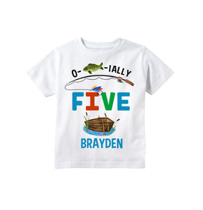 Fishing 5th Birthday Party Personalized Shirt for Toddler Boys -  O-fish-ially Five – Happy Lion Clothing