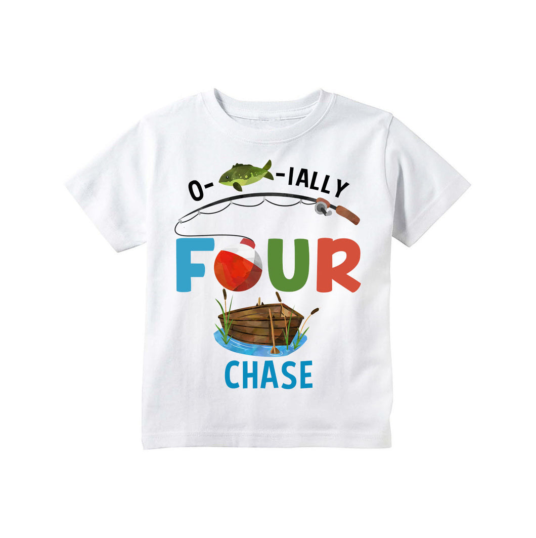 Fishing 4th Birthday Party Personalized Shirt for Toddler Boys - O-fish-ially Four