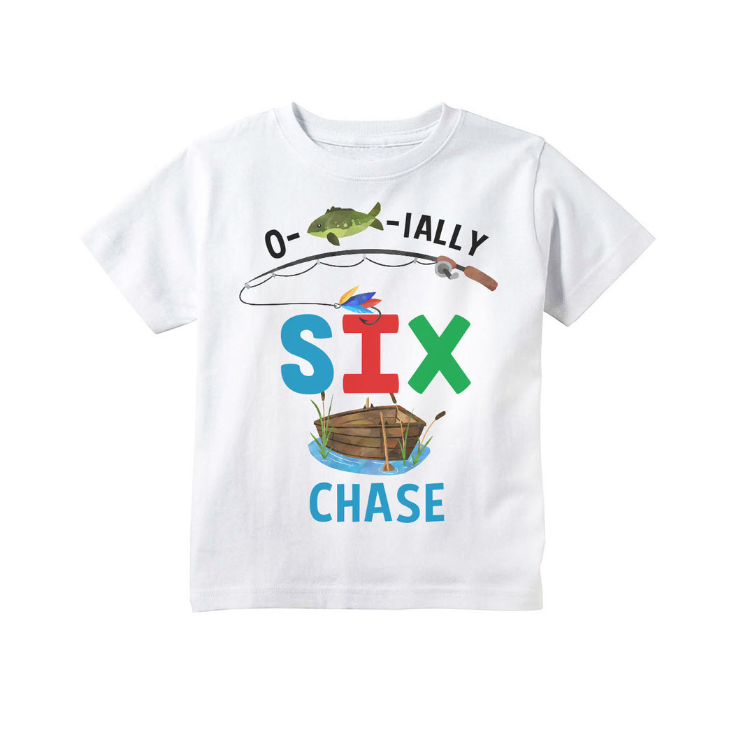 Fishing 6th Birthday Party Personalized Shirt for Toddler Boys - O-fish-ially Six