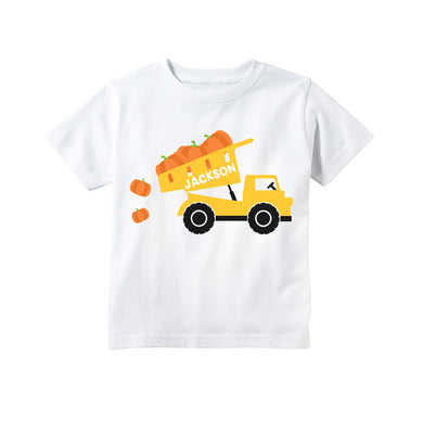 Toddler Boys Fall Pumpkin Patch Personalized Shirt - Construction Dump Truck Fall Outfit for Boys