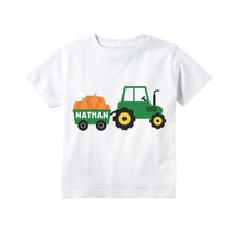Load image into Gallery viewer, Toddler Boys Fall Pumpkin Patch Personalized Shirt - Tractor Fall Outfit for Boys