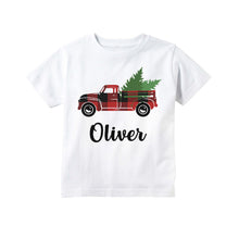 Load image into Gallery viewer, Christmas Shirt for Boys, Toddler and Baby Boys Christmas Red Truck Personalized T-shirt