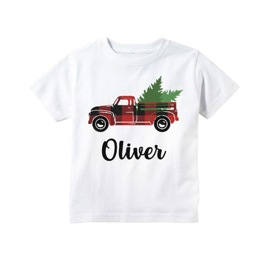 Christmas Shirt for Boys, Toddler and Baby Boys Christmas Red Truck Personalized T-shirt