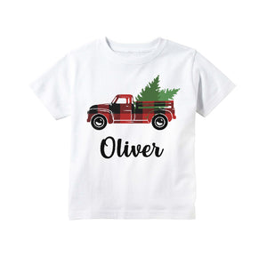 Christmas Shirt for Boys, Toddler and Baby Boys Christmas Red Truck Personalized T-shirt