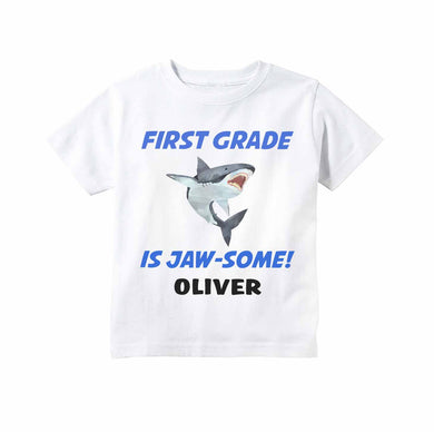 First Grade Shirt for Boys, First Day of 1st Grade Personalized Shark Back to School Outfit for Boys