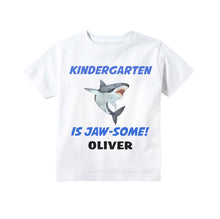 Load image into Gallery viewer, Kindergarten Shirt for Boys, First Day of Kindergarten Personalized Shark Back to School Outfit for Boys