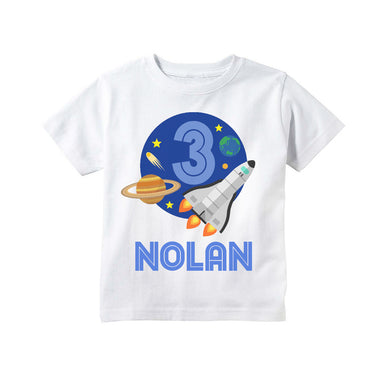 Outer Space Birthday Shirt for Boys, Space ship Birthday Party Personalized Shirt