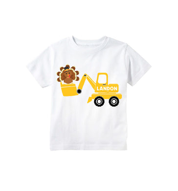 Toddler and Baby Boys Thanksgiving Turkey Construction Digger Personalized T-shirt